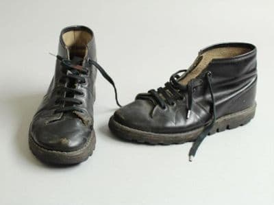 Boots, black leather lace-up with rubber sole, Czechoslovakia