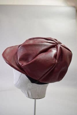 Burgundy Leather Sculptural Cap with Twisted Panels