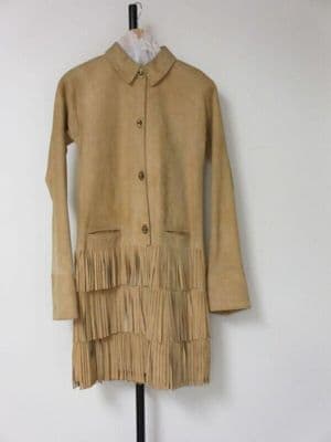 Tan Suede Shirt Dress with Fringe Trim