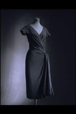 Charcoal Gray Jersey Draped Wrap Afternoon Dress