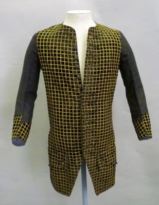 Black Silk Velvet Sleeved Waistcoat Yellow Check