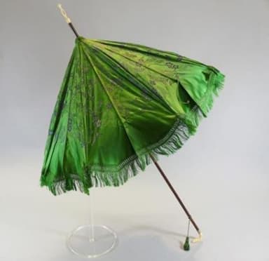 Emerald Green Figured Satin Parasol with Ivory Handle