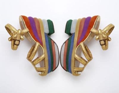 Multicolored Suede Cork Platform Sandals