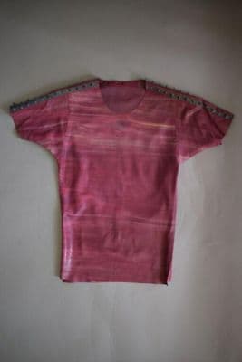 T-shirt, pink latex with blue nipple bands, Amanda Ross, Great Britain, 1993