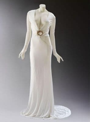 White Silk Jersey Cutaway Evening Gown