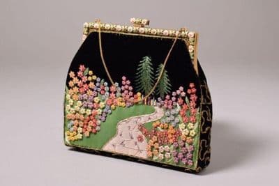 Black Velvet Embroidered Evening Handbag with Floral Design