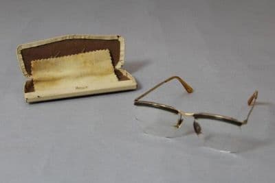 Gold Wire-Rimmed Reading Glasses with Cream Case