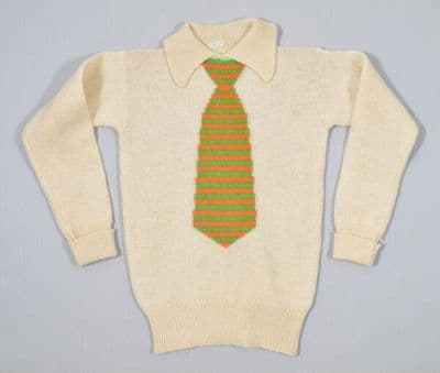 Cream Wool Trompe L'Oeil Tie Sweater