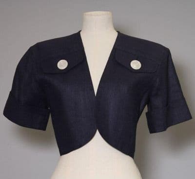 Navy Blue Linen Cropped Bolero Jacket