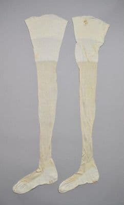 Cream Rayon Machine-Knitted Full-Length Stockings