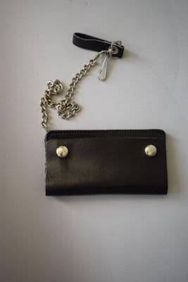 Black Leather Chain Wallet with Silver Studs