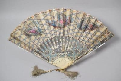 French Ivory Folding Fan with Watercolor Painting