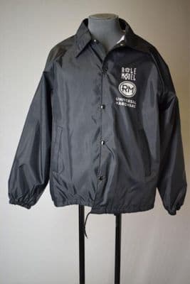 Black Nylon Windbreaker with White Print