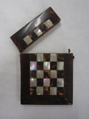 Tortoiseshell Mother-of-Pearl Checkerboard Card Case