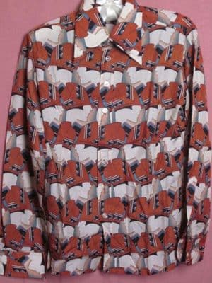 Rust Orange Geometric Print Cotton Shirt