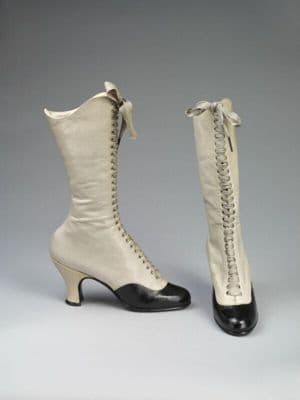 Cream Kid Leather Mid-Calf Lace-Up Boots