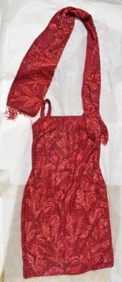 Dark Red Beaded Chiffon Cocktail Dress with Stole