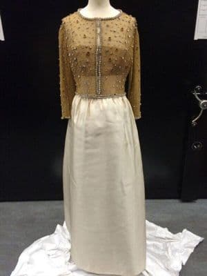 Silk Gabardine Evening Ensemble with Embroidered Gilt Mesh Jacket