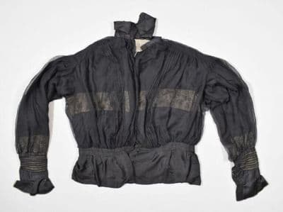 Black Silk Chiffon High-Neck Blouse with Lace