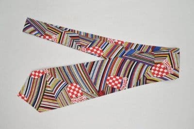 Commemorative tie of printed silk and its packet, made in Croatia, 1992