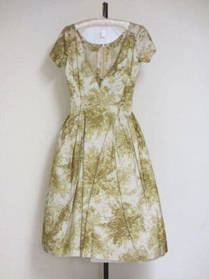 Olive Green Silk Brocade Fit and Flare Dress