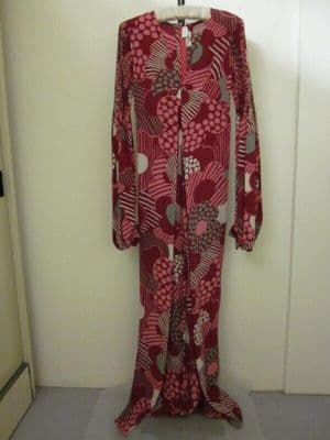 Burgundy Cream Gold Printed Silk Maxi Caftan
