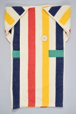 Navy Blue Red Yellow Striped Wool Blanket Coat