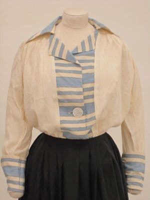 Cream Silk Blouse with Blue White Stripes