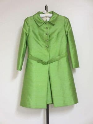 Lime Green Silk Mod Coat Dress Ensemble