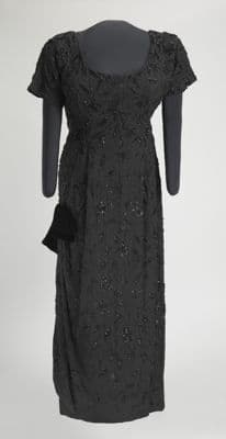 Black Beaded Velvet Evening Gown with Sequins