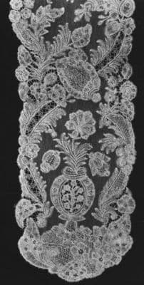 Flemish Bobbin Lace Lappets with Floral Vase Design