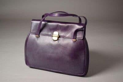 Deep Purple Morocco Leather Frame Handbag with Brass