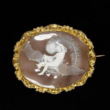 Shell Cameo Brooch Depicting Ariel Figure