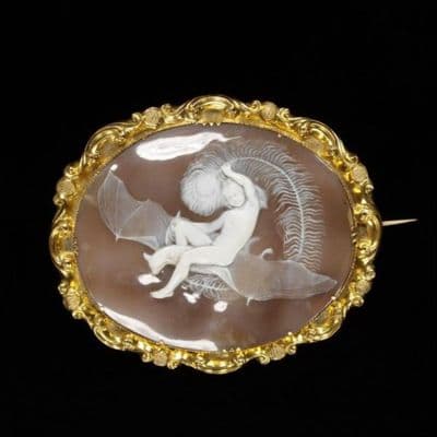 Shell Cameo Brooch Depicting Ariel Figure