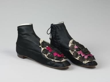 Black Silk Satin Ankle Boots with Floral Appliqué