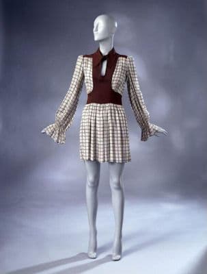 Cream Check Mini Dress with Burgundy Vest