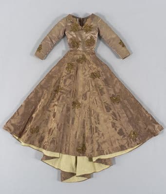 Golden Brown Silk Charmeuse Damask Evening Gown