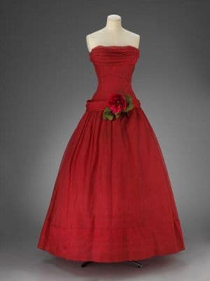 Crimson Silk Organza Strapless Ball Gown