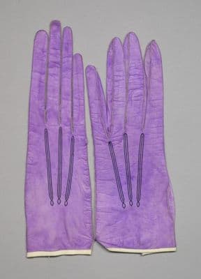 Lavender Kid Leather Gloves with Cream Cuffs