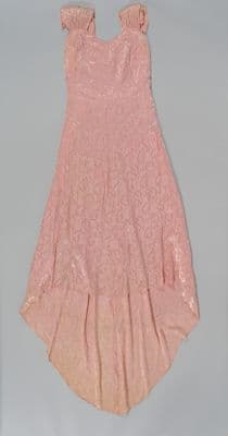 Pink Damask Evening Gown with Handkerchief Hem