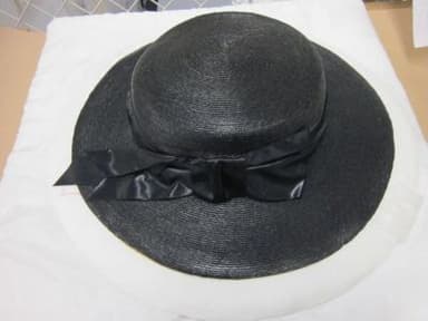 Black Straw Wide-Brimmed Hat with Silk Trim
