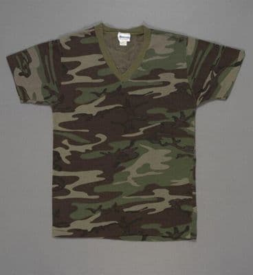 Woodland Camouflage Cotton V-Neck T-Shirt