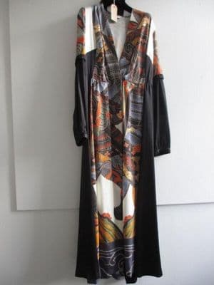 Black Orange Silk Kimono-Inspired Maxi Dress