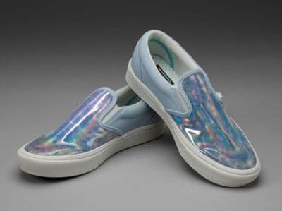Light Blue Canvas Slip-On Sneakers with Iridescent Panels