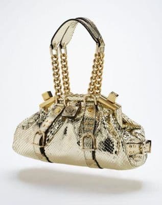 Metallic Python Leather Chain Handle Handbag