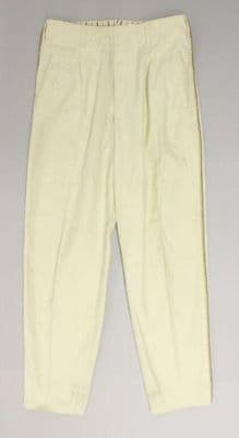 Cream Rough-Woven Silk Linen Straight Trousers