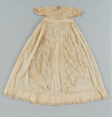 Cream Cotton Christening Gown with Floral Eyelet