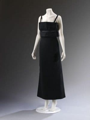 Black Wool Crêpe Straight Column Evening Dress