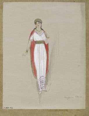 White Silk Neoclassical Gown with Red Sash