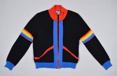 Black Wool Cardigan with Rainbow Stripes
